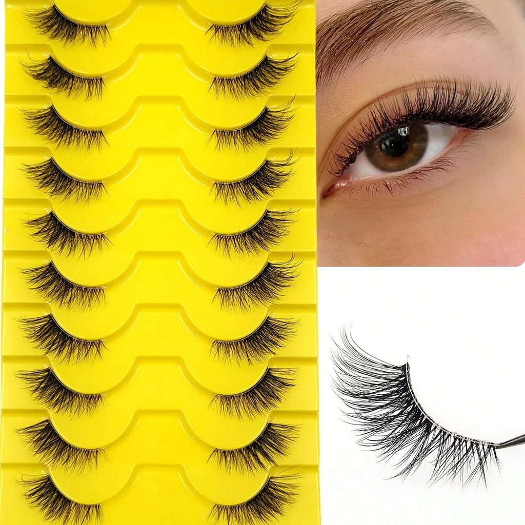 10 Pairs Elegant Faux False Eyelashes, Wispy Cat Eye Design for Natural Fluffiness - Perfect for Everyday Glamour